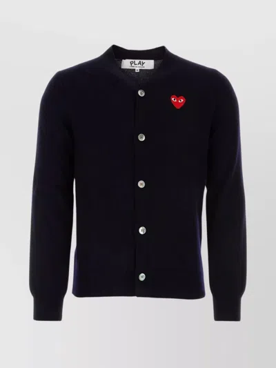 Comme Des Garçons Play Midnight Wool Cardigan With Ribbed Hem In Black