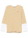 Comme Des Garçons Play Gestreiftes T-shirt Mit Logo-applikation In Gelb