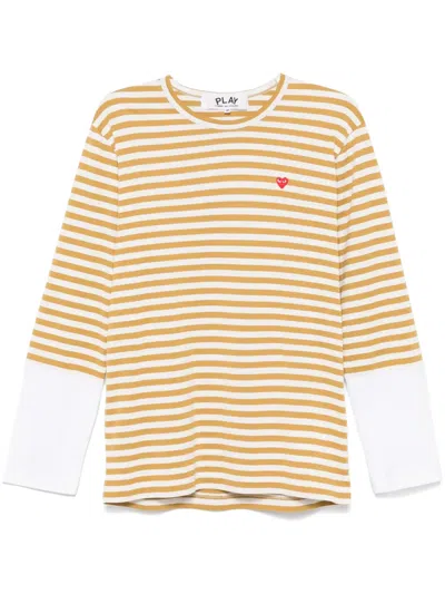 Comme Des Garçons Play Gestreiftes T-shirt Mit Logo-applikation In Gelb