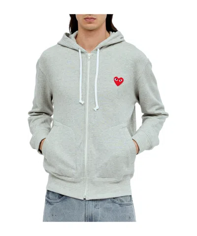 Comme Des Garçons Play Mélange-effect Cotton Hoodie In Gray