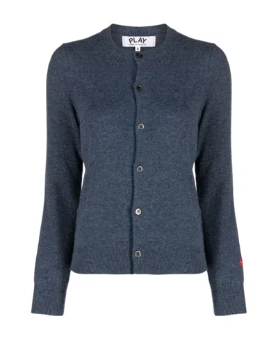 Comme Des Garçons Play Mlange-effect Wool Cardigan In Blue
