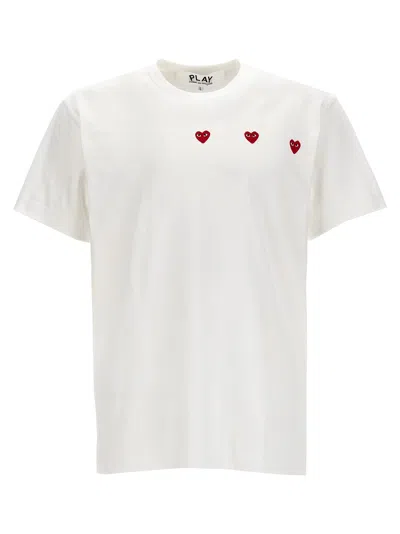 Comme Des Garçons Play Triple Hearts Cotton T-shirt In White