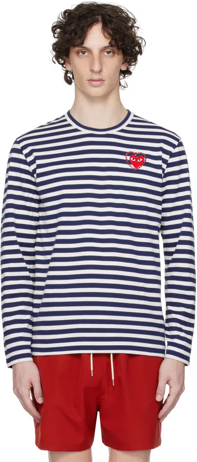 Comme Des Garçons Play Heart Long Sleeved Striped T-shirt Clothing In Blue