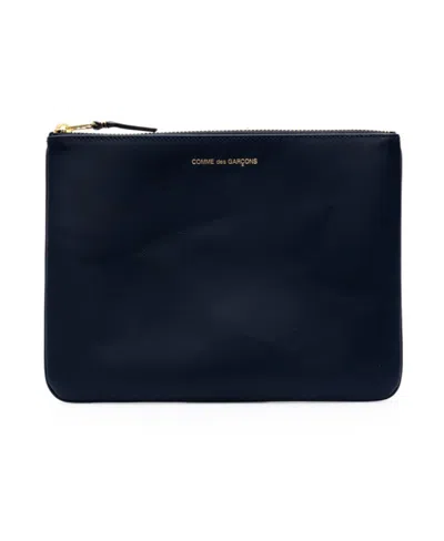 Comme Des Garçons Play Navy Blue Zipper Wallet In Black