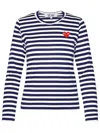 Comme Des Garçons Play Logo Striped T-shirt With Round Neck And Long Sleeves In Navy