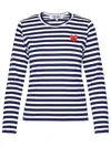 Comme Des Garçons Play Logo Striped T-shirt With Round Neck And Long Sleeves In Navy