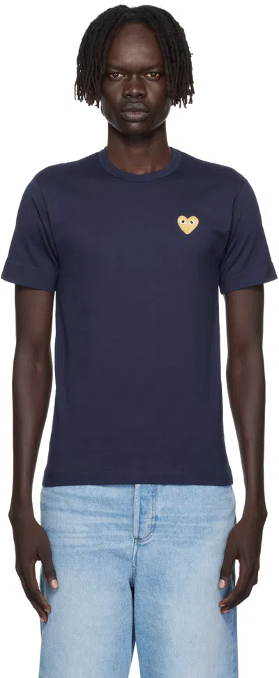 Comme Des Garçons Play Navy Heart Patch T-shirt In Blue