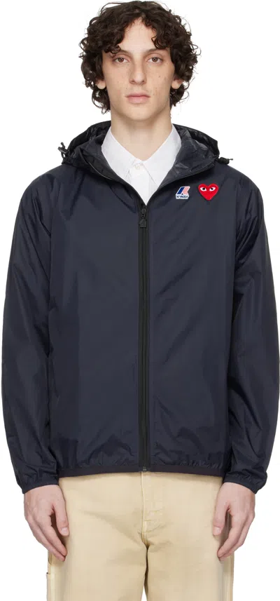 Comme Des Garçons Play Navy K-way Edition Full Zip Jacket In Blue