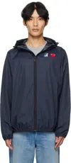 Comme Des Garçons Play Hooded Full Zip K-way In Blue