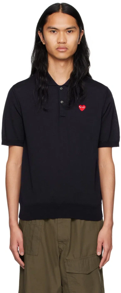 Comme Des Garçons Play Navy Patch Polo In 2 Navy