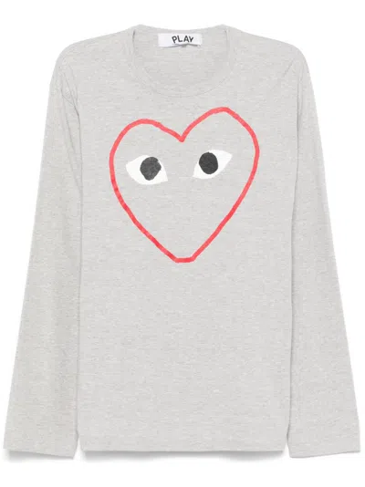 Comme Des Garçons Play Outline Heart-print T-shirt In Grey