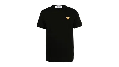 Pre-owned Comme Des Garçons Play P1t216 Play Gold Heart T-shirt In Black