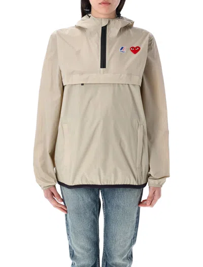 Comme Des Garçons Play Packable Half-zip K-way Hooded Jacket In Brown