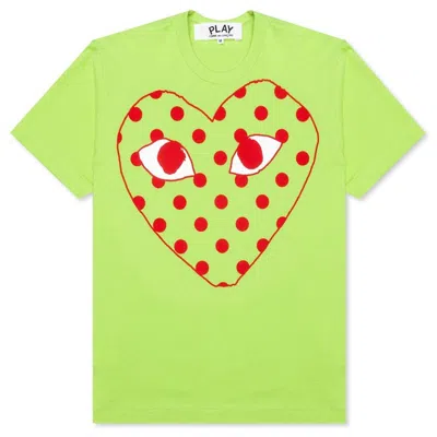 Pre-owned Comme Des Garçons Play Pastelle Polka Dot Red Heart T-shirt In Green