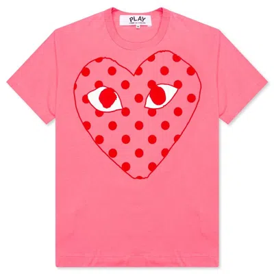 Pre-owned Comme Des Garçons Play Pastelle Polka Dot Red Heart T-shirt In Pink