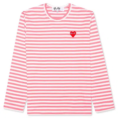 Pre-owned Comme Des Garçons Play Pastelle Striped Long Sleeve T-shirt In Pink/white