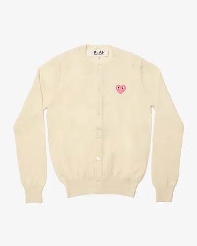 Comme Des Garçons Play Pink Emblem Round Neck Cardigan In Yellow
