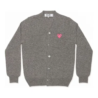 Comme Des Garçons Play Pink Emblem V-neck Cardigan In Gray