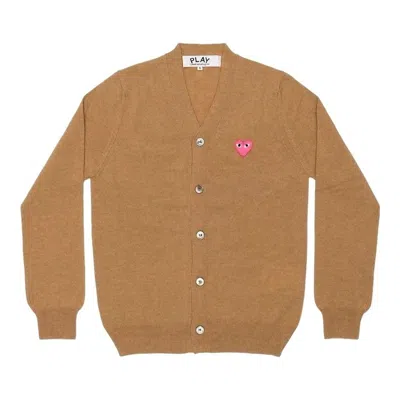 Comme Des Garçons Play Pink Emblem V-neck Cardigan In Brown