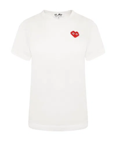 Comme Des Garçons Play Pixel Heart Embroidery T-shirt In White