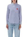 Comme Des Garçons Play Pixel Red Heart Shirt For Women In Blue/white Stripes