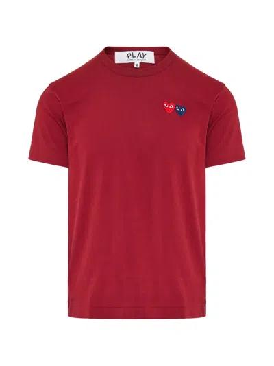 Comme Des Garçons Play Play Double Heart-patch T-shirt In Red