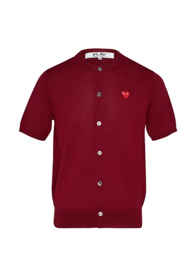Comme Des Garçons Play Play Heart Short-sleeve Cardigan In Red