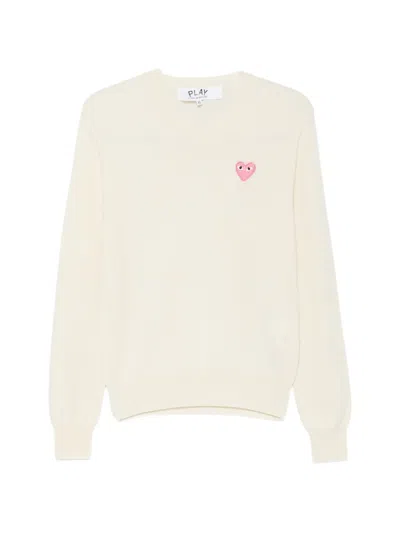 Comme Des Garçons Play Play Heart-patch V-neck Sweater In White