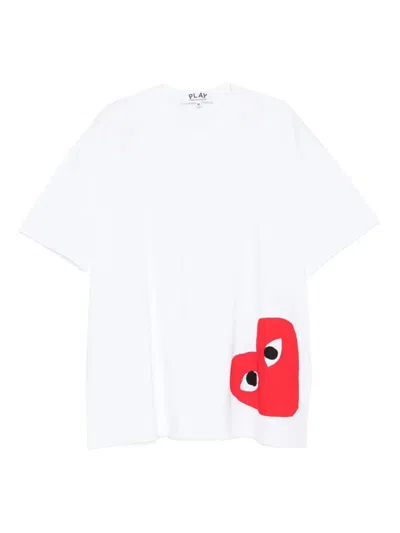 Comme Des Garçons Play "play Logo" Oversized Logo T-shirt Clothing In White