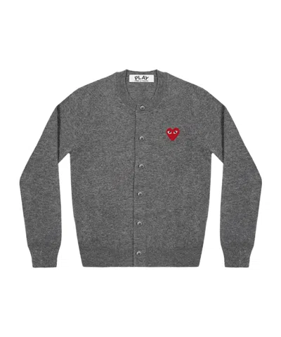 Comme Des Garçons Play Play Round Neck Cardigan In Gray