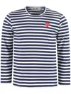 Comme Des Garçons Play Logo Striped T-shirt With Round Neck And Long Sleeves In Blue