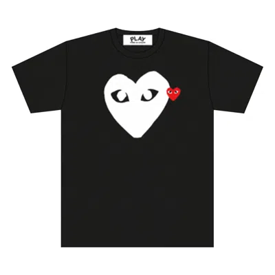 Pre-owned Comme Des Garçons Play Play White Heart Red Emblem T-shirt | Black | Men's Size S