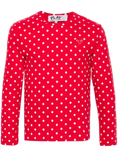 Comme Des Garçons Play Polka-dot Cotton T-shirt In Red