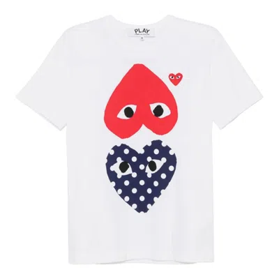 Comme Des Garçons Play Polka Dot Double Heart Tee In White