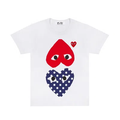 Comme Des Garçons Play Kids' Polka Dot Heart And Red Heart T-shirt In White