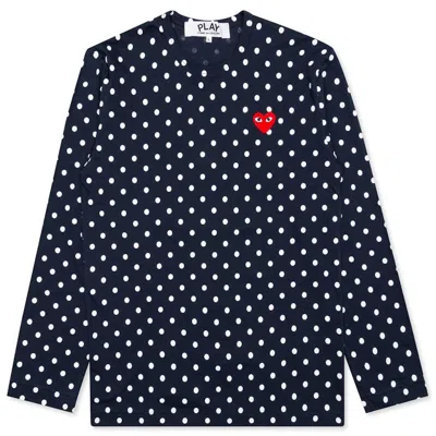 Pre-owned Comme Des Garçons Play Polka Dot Long Sleeve T-shirt In Navy Blue