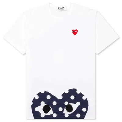Pre-owned Comme Des Garçons Play Polka Dot Navy Half Heart T-shirt In White
