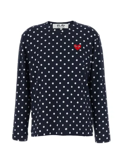 Comme Des Garçons Play Polka Dot Print Heart Patch T-shirt In Blue