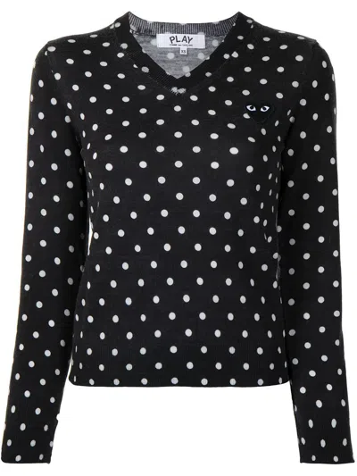 Comme Des Garçons Play Polka Dot-print V-neck Jumper In Black