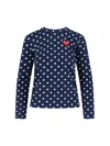Comme Des Garçons Play Crew Neck Polka Dot Embroidered Long Sleeve In Blue