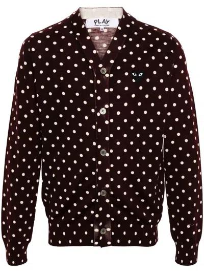 Comme Des Garçons Play Polka-dot Wool Cardigan In Red