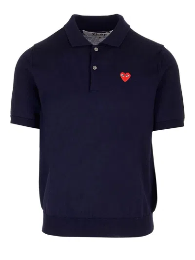 Comme Des Garçons Play Wool Polo Shirt In Blue