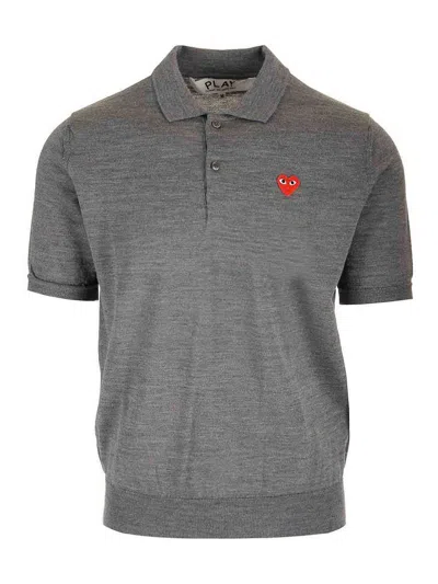 Comme Des Garçons Play Wool Polo Shirt In Gray
