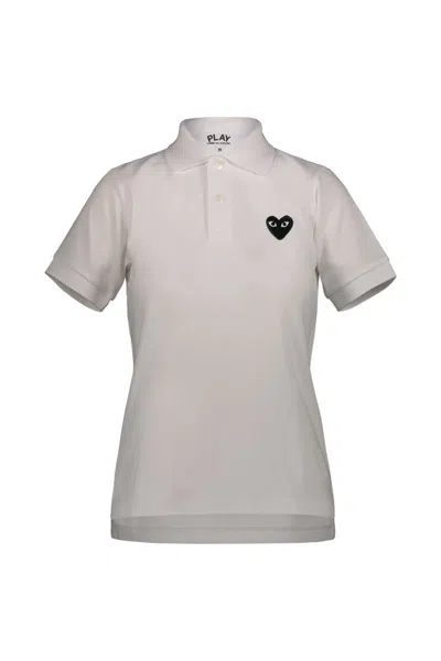 Comme Des Garçons Play Polo In Cotton With Black Embroidered Heart Clothing In Gray