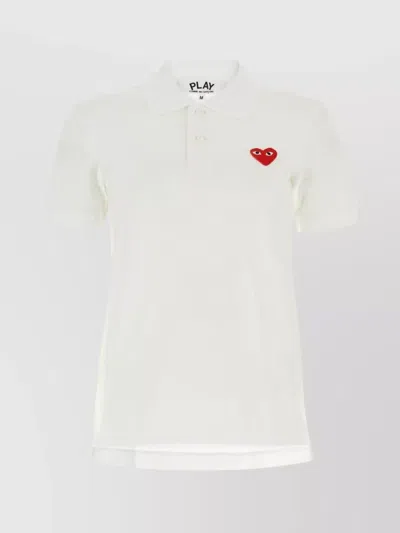 Comme Des Garçons Play Polo Shirt With Ribbed Collar And Button Placket In White