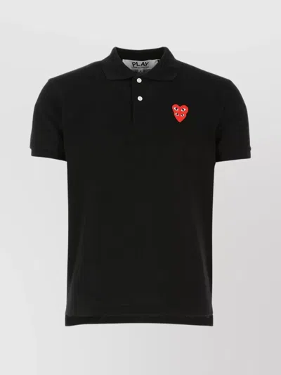 Comme Des Garçons Play Polo Shirt With Ribbed Collar And Straight Hem In Black