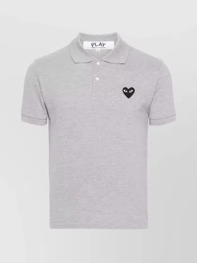 Comme Des Garçons Play Polo Top With Short Sleeves And Ribbed Cuffs In Gray