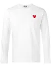 Comme Des Garçons Play Long Sleeve Heart Crew Neck Top In White