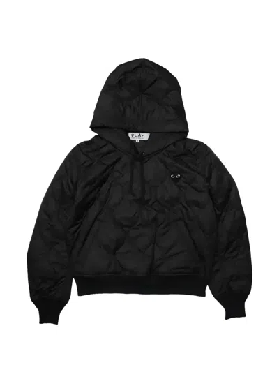 Comme Des Garçons Play Quilted Heart Logo Hoodie Jacket In Black