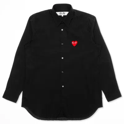 Pre-owned Comme Des Garçons Play Red Emblem Button Up Shirt In Black